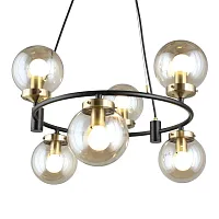 Люстра подвесная лофт Sorrento OML-94003-06 Omnilux янтарная прозрачная на 6 ламп, основание чёрное в стиле лофт молекула шар Люстра подвесная лофт Sorrento OML-94003-06 Omnilux янтарная прозрачная на 6 ламп, основание чёрное в стиле лофт молекула шар